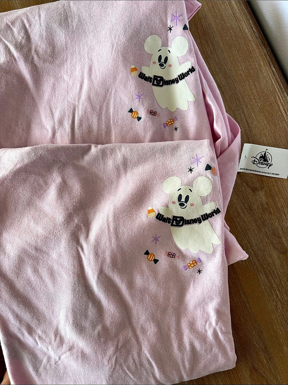 Two Disney Halloween Pink Ghost Short Sleeve Tee New!
